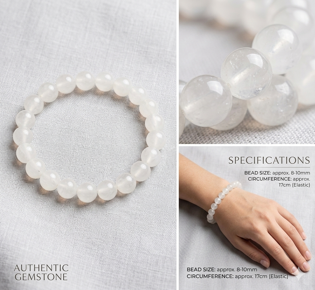 Natural Moonstone Crystal Stretch Bracelet (8mm Beads) - Image 2